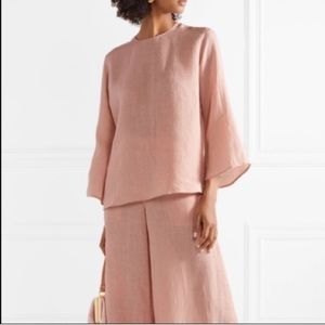 Mansur Gavriel airy linen bracelet sleeve blouse keyhole back boxy blush pink M